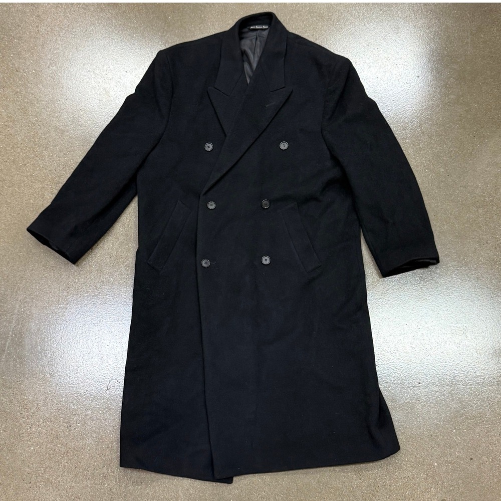 Alfani Mens Black Double Breasted Overcoat Long Wool Blend Trench Coat 46R